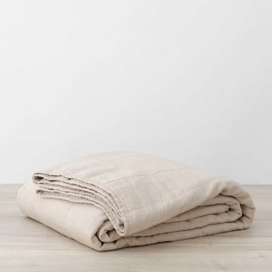 Quilted Linen Bedcover in Natural