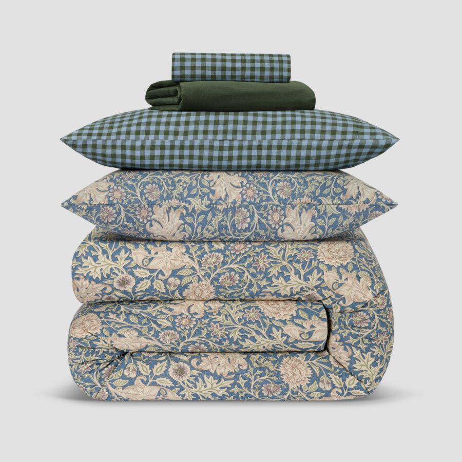 Fern Green Gingham Linen Blend Bedding Set