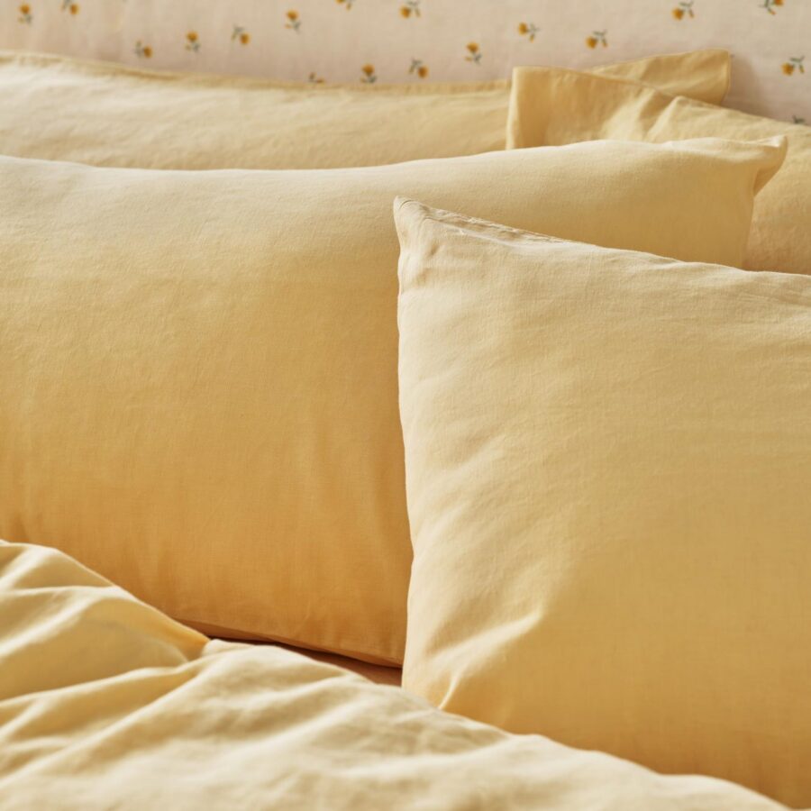 Butter Yellow Plain Linen Blend Pillowcase Pair