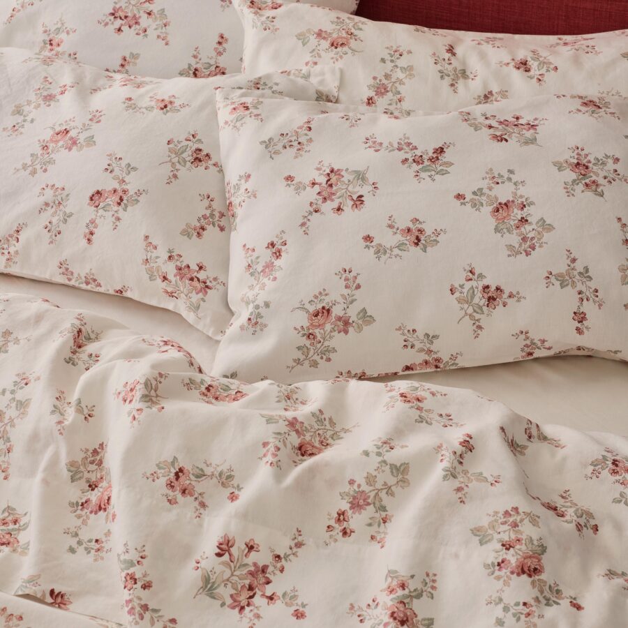 Dusty Pink Floral Linen Blend Pillowcase Pair