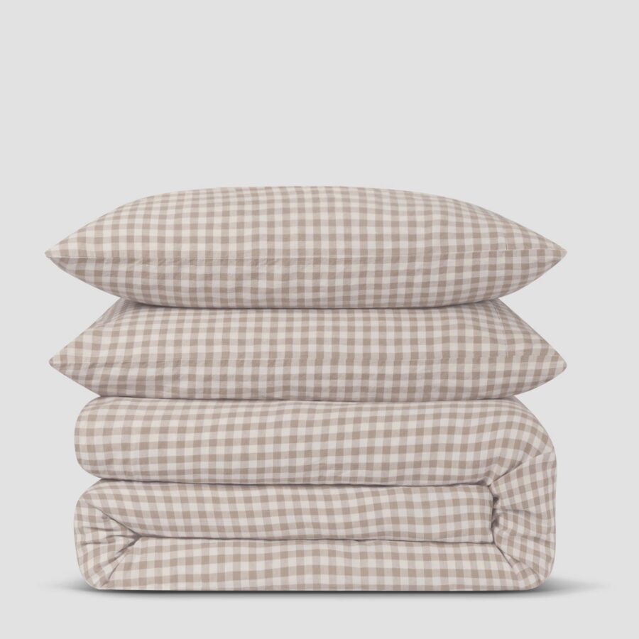 Mushroom Gingham Linen Blend Bedding Set