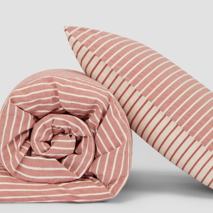 Red Striped Cotton Bedding Set