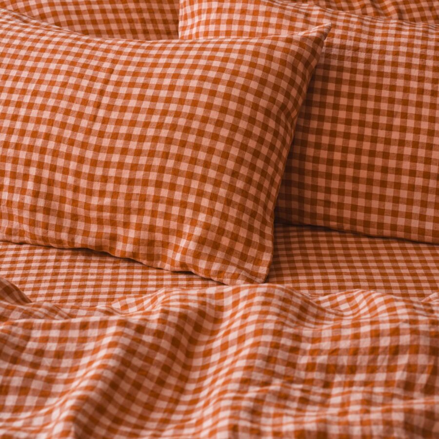 Cinnamon Gingham Linen Blend Pillowcase Pair