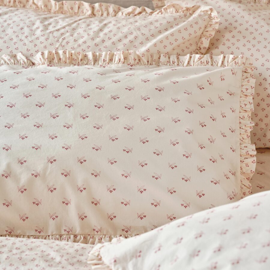 Dusty Pink Floral Cotton Pillowcase Pair