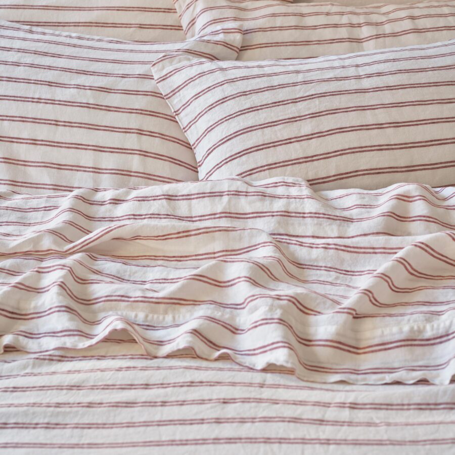 Rhubarb Striped Linen Blend Pillowcase Pair Style 2