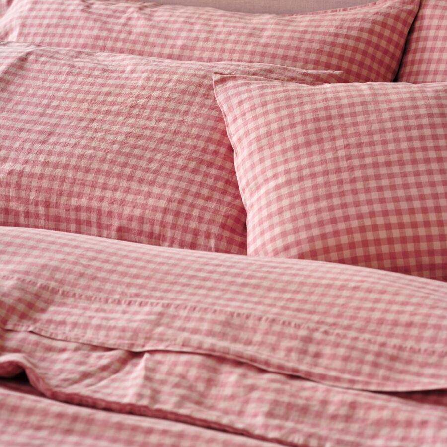 Dusty Pink Gingham Linen Blend Pillowcase Pair