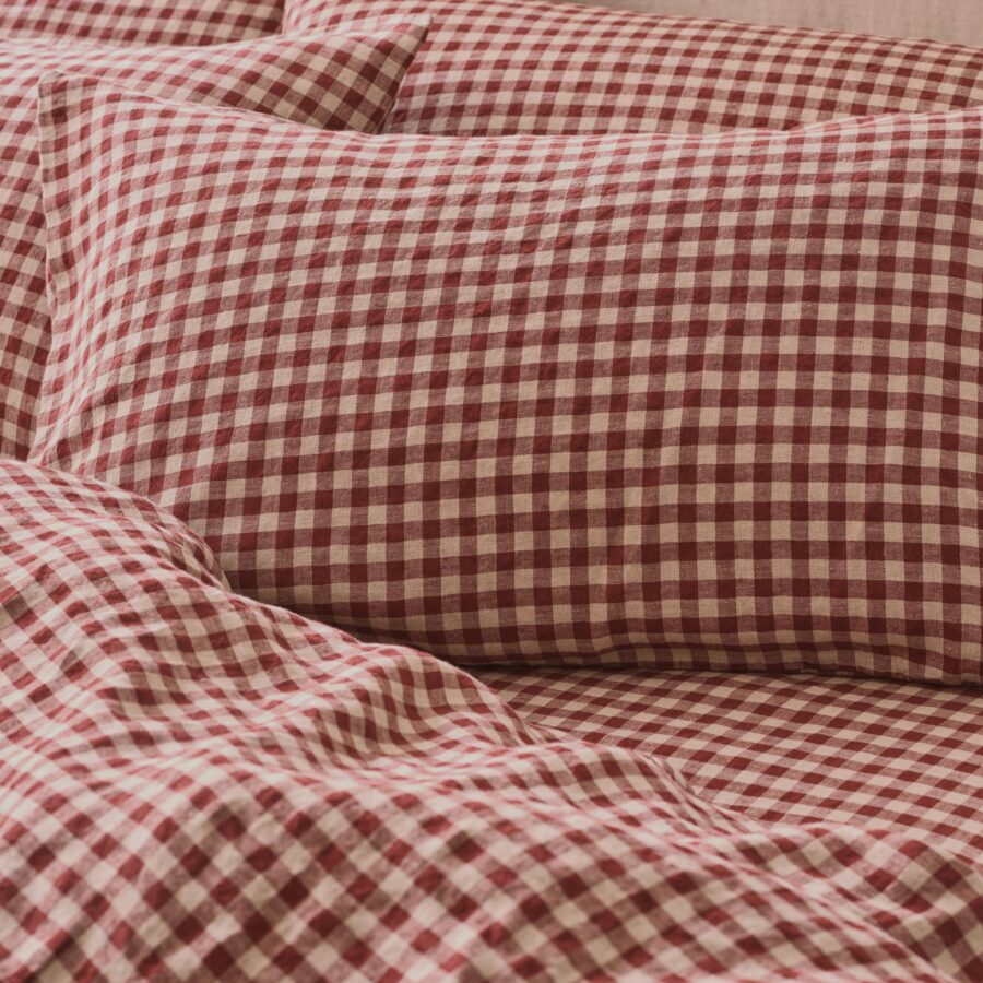 Rhubarb Gingham Linen Pillowcase Pair