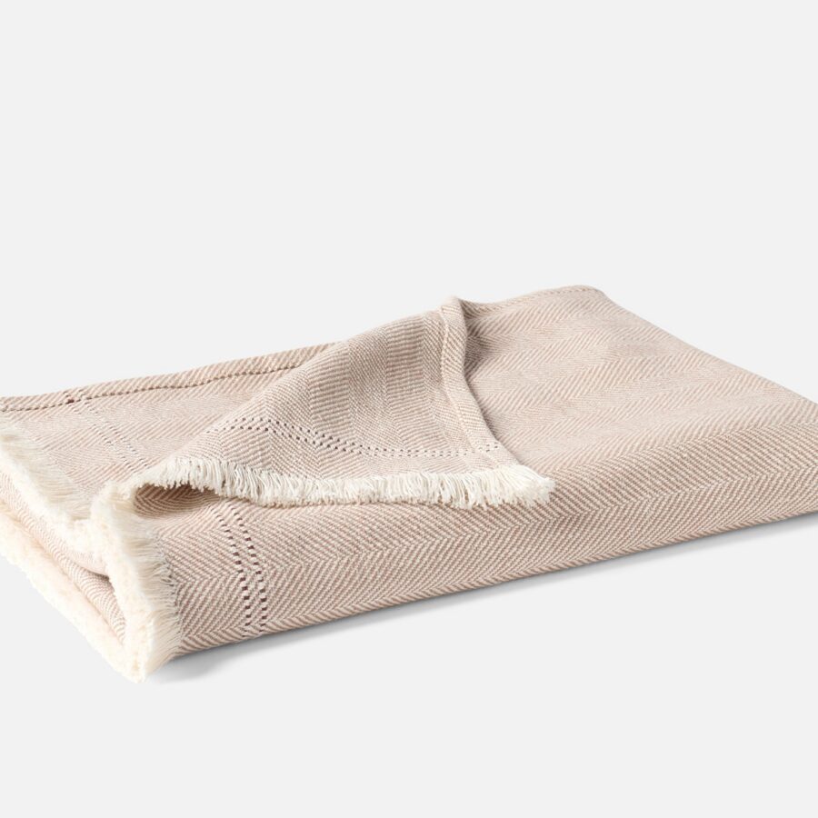 Warm Beige Herringbone Textile Throw Blanket for Everyday Comfort
