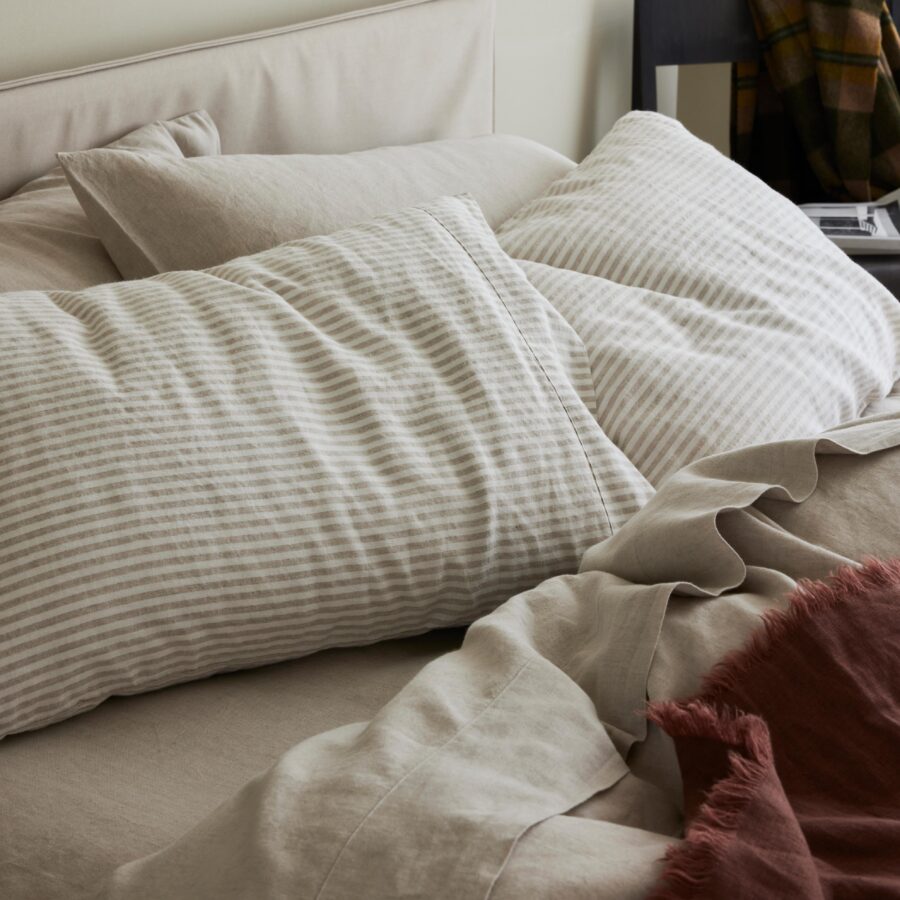 Oatmeal Striped Linen Blend Pillowcase Pair Style 2